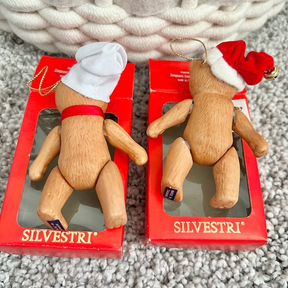 Pair of Vintage Silvestri Porcelain Teddy Bear Christmas Tree Ornaments NOS - Picture 8 of 13